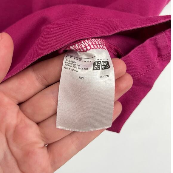 UNIQLO Dolman Sleeve 100% Cotton Crew Neck Oversized Loose T-Shirt Fuchsia XS - Picture 6 of 8